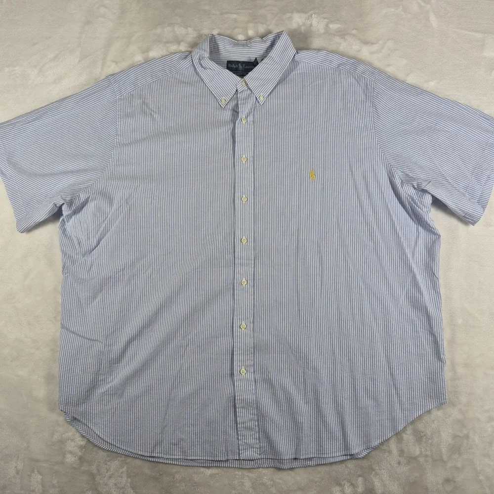 Polo Ralph Lauren Button Down Shirt Men's 3XB Blue Striped Short Sleeve Classic